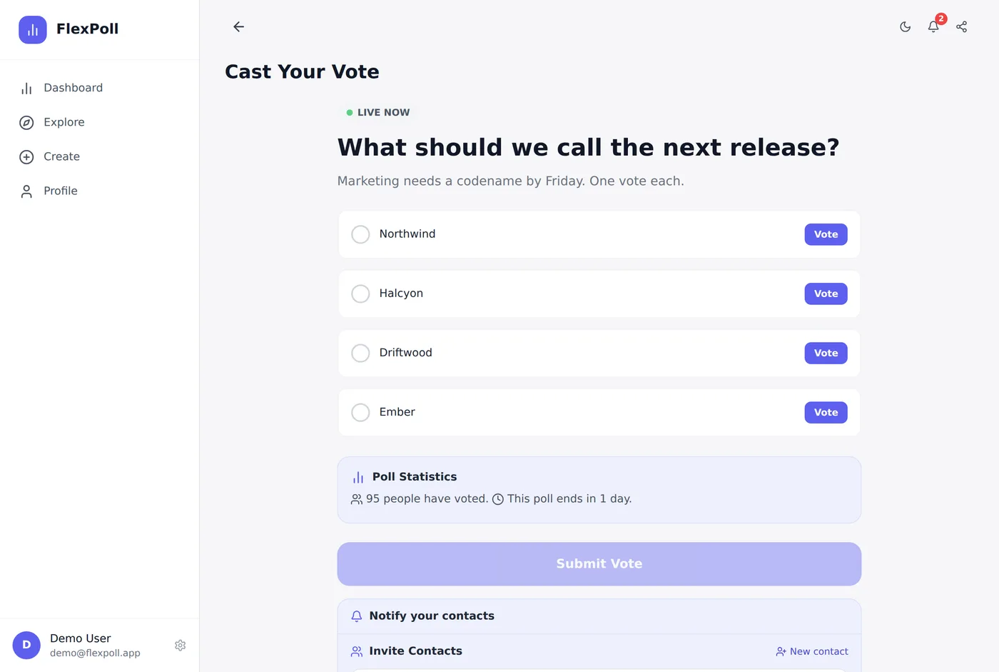 Voting screen for a standard multiple-choice poll